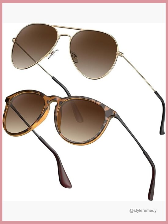 2 Pack Polarized Sunglasses UV400 Protection Round & Aviator Styles main image 7